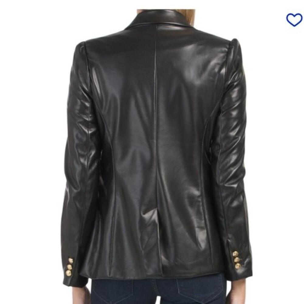 NWT Rachel Zoe Faux Leather double breasted looking open blazer jacket m Hanging - Picture 3 of 5
